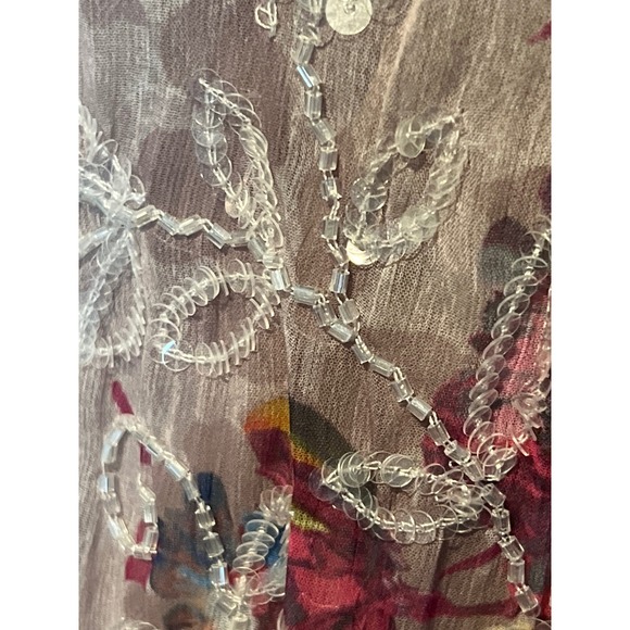 Mac Duggal Floral Beaded Sequin Chiffon Midi Dress Mauve Multi Womens Size 14 - Picture 9 of 12